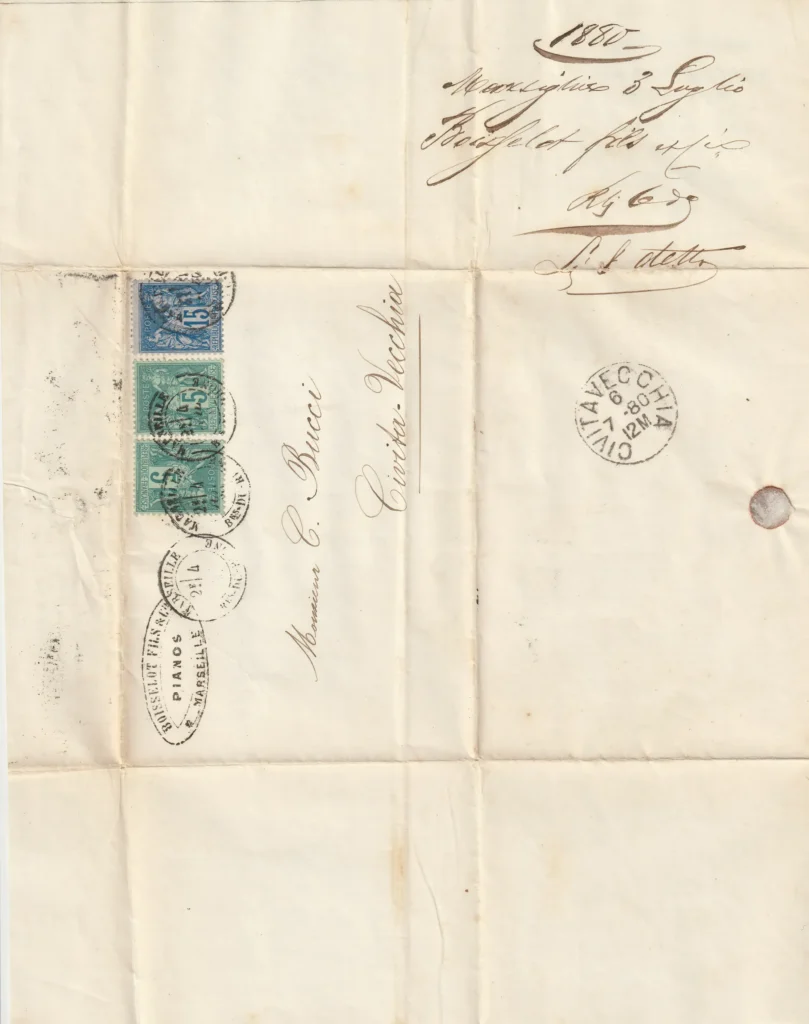 Busta da Marsiglia(Francia)-Lettera della Fabbrica di pianoforti Boisselot&Fils, del 1880.
