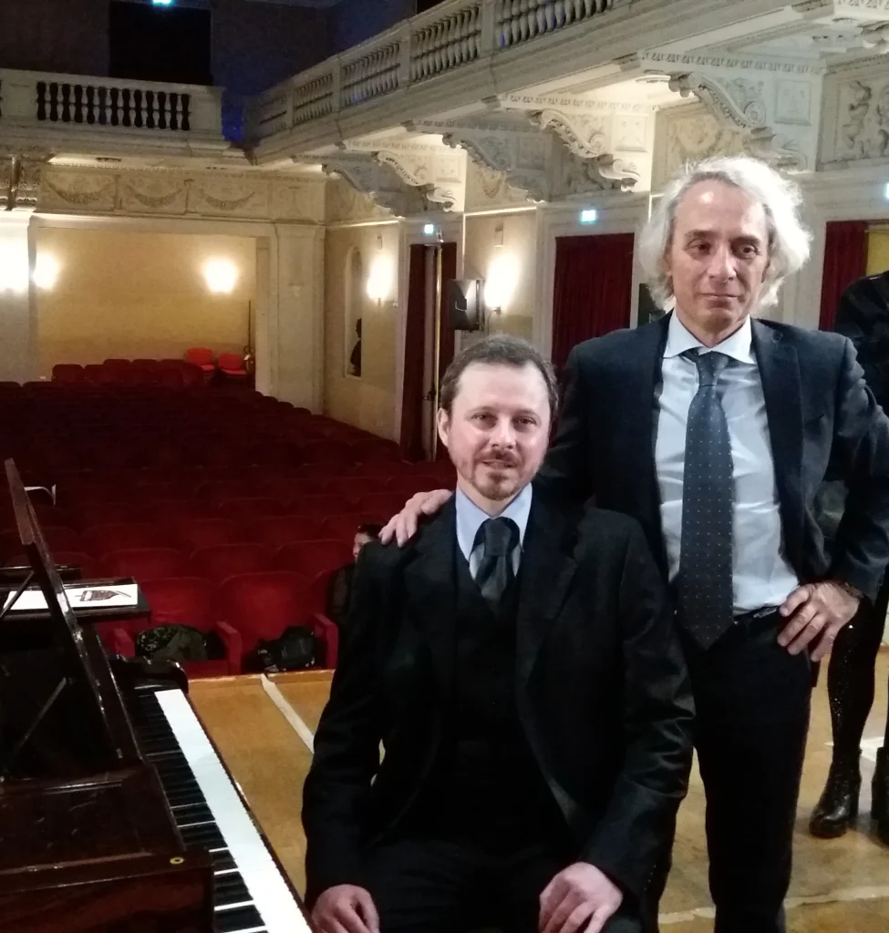Il Maestro Andrea Dominici al pianoforte e il Maestro Mauro Bucciti. Conservatorio di Musica "Santa Cecilia" di Roma